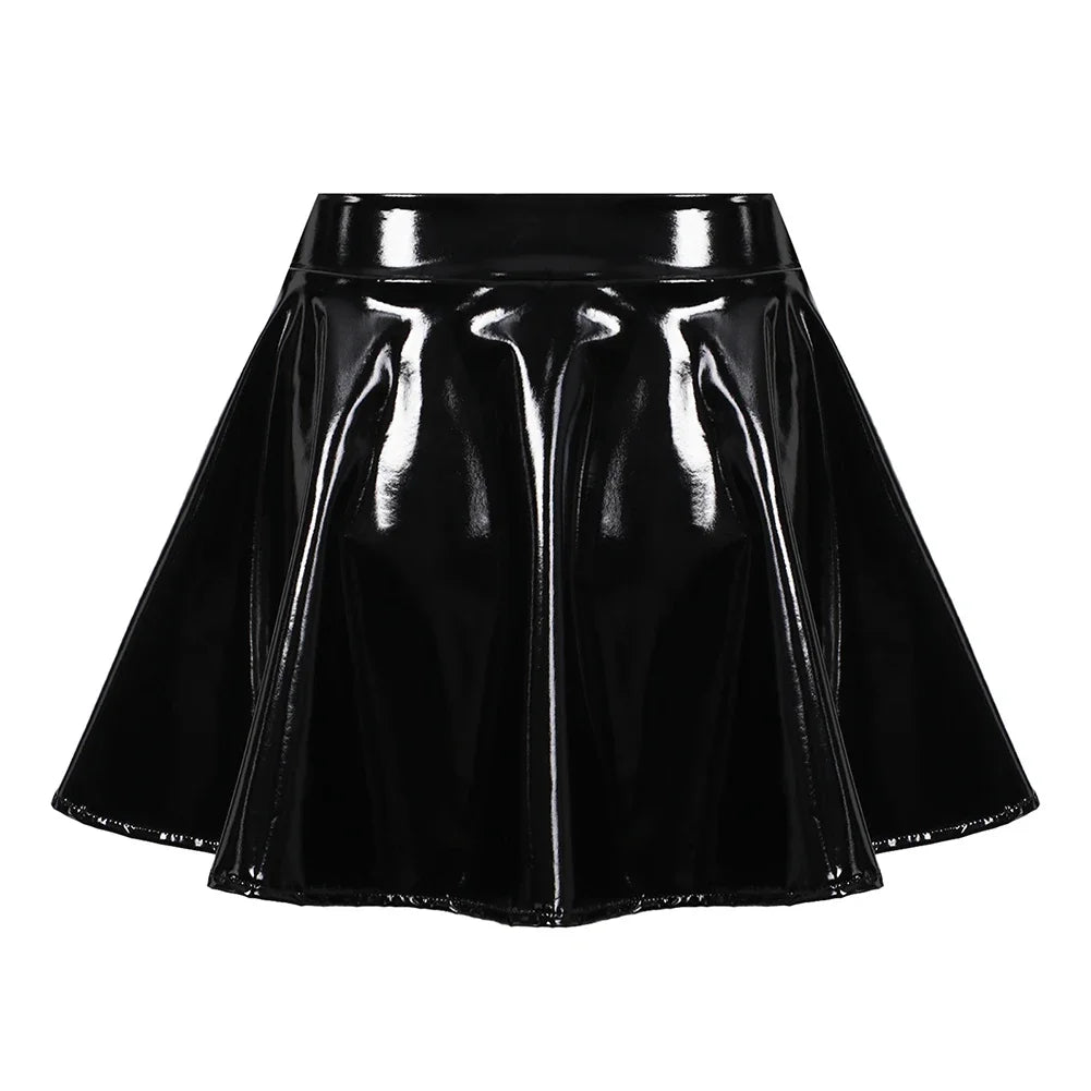 Falda Línea A Mujer Cuero Charol - Falda Mini Acampanada Clubwear Retro