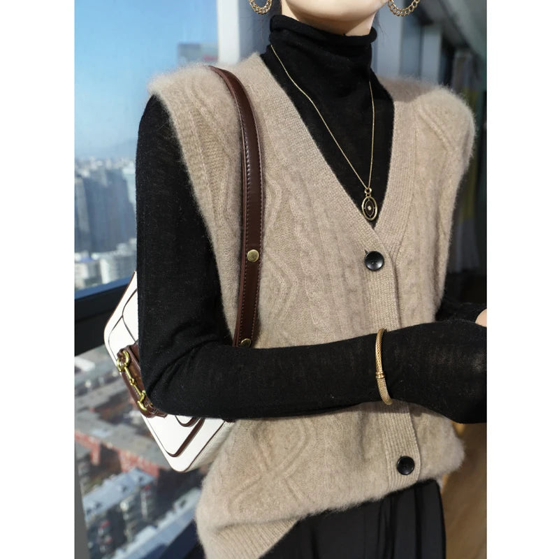 Chaleco Mujer Cashmere Cuello V - 100% Lana Merino Otoño Invierno Casual