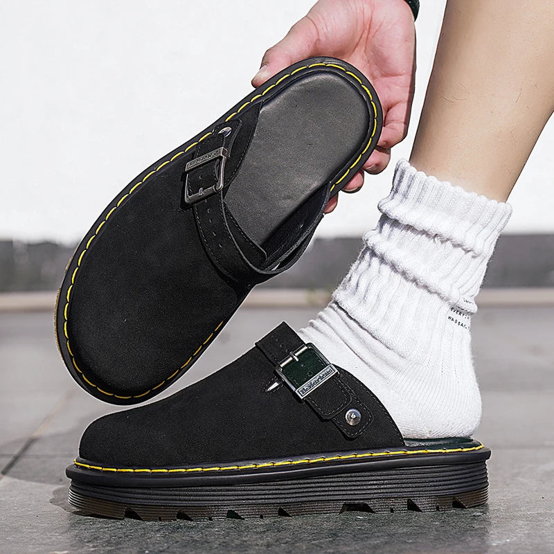 Sandalias Hombre Cuero Fashion - Casual Verano Playa Antideslizantes Zuecos Clásicos