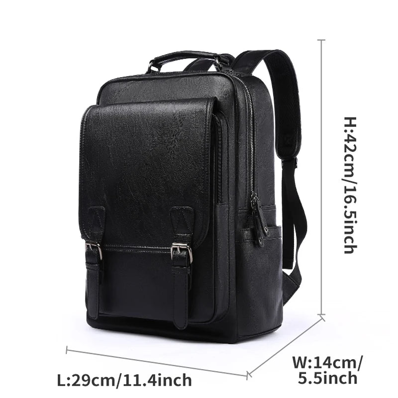 Mochila Cuero Hombre Laptop 14 Pulgadas - Viaje Business Puerto USB Resistente al Agua Daypack