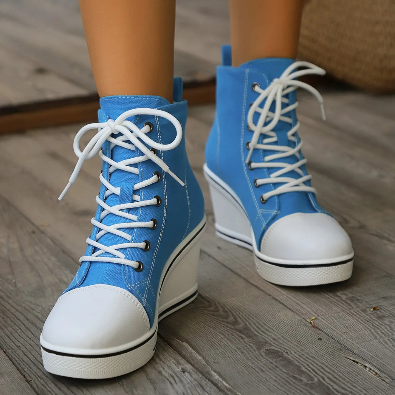 Sneakers High Top Mujer 2024 - Zapatillas Cuña Plataforma Canvas Aumenta Altura