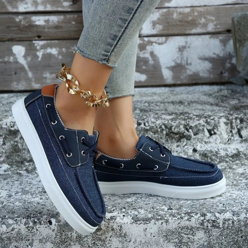 Zapatos Vulcanizados Mujer Otoño 2024 - Zapatillas Planas Cordones Casual