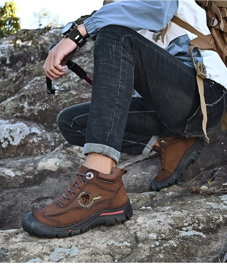 Botas Outdoor Hombre Cuero Genuino - Hiking Climbing Cálidas Invierno Nieve Plataforma