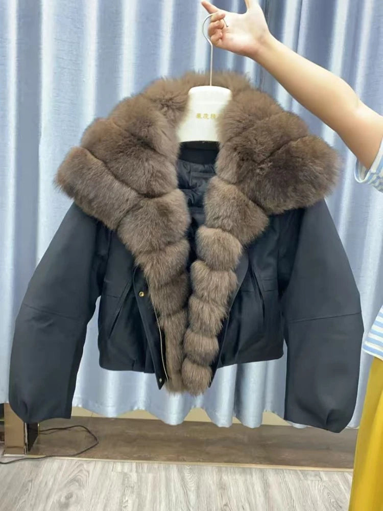 Abrigo Mujer Plumas Ganso Piel Zorro - Chaqueta Invierno Impermeable