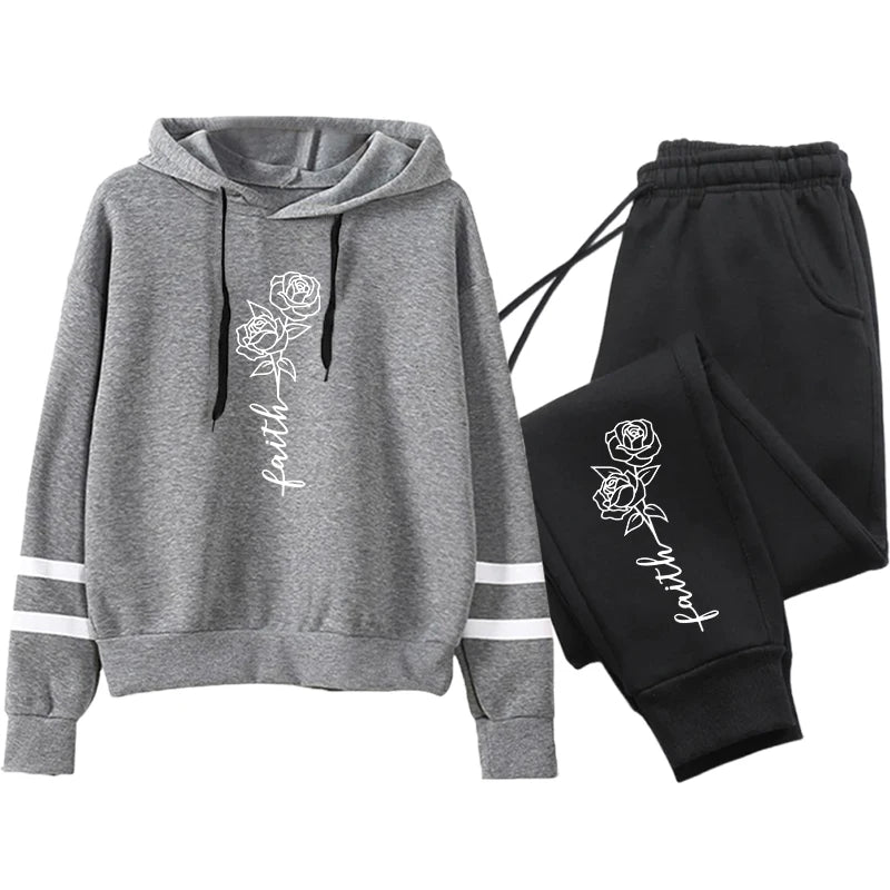 Conjunto Mujer Jogging Otoño Invierno - Sudadera Rayas Casual Outdoor