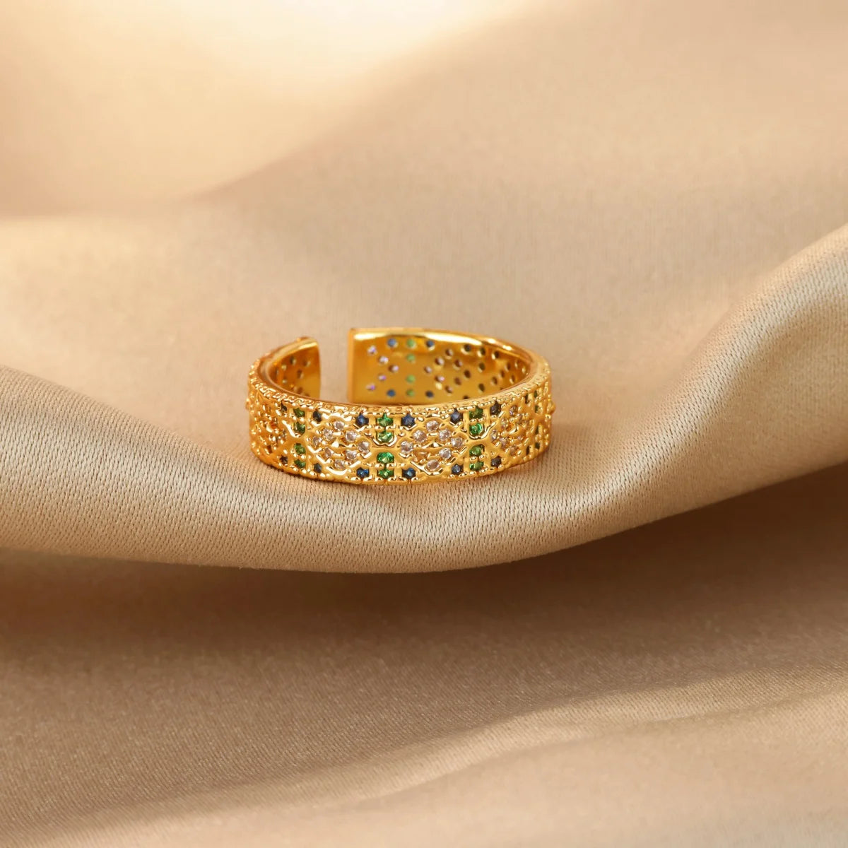 Anillo Circonita Arcoíris Mujer - Acero Inoxidable Dorado Boda 2025