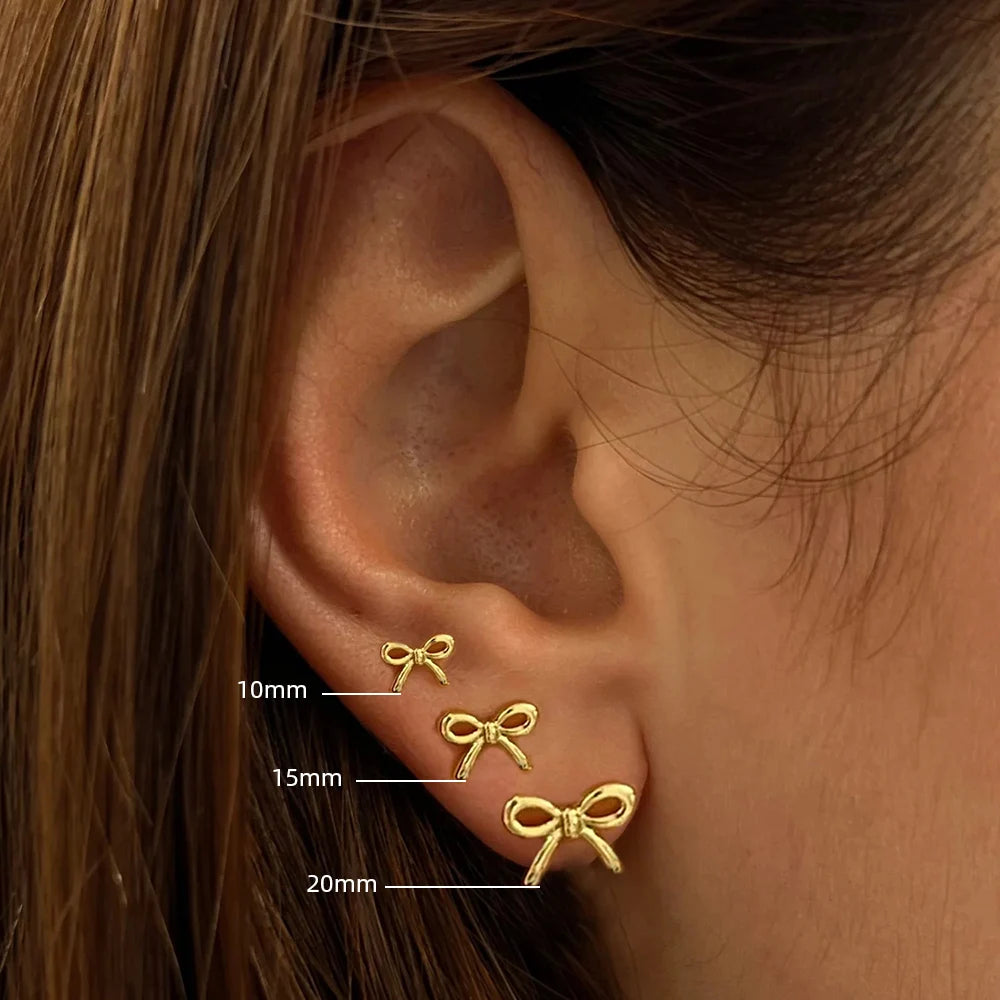 Pendientes Lazo Minimalistas - Chapado Oro Grande Mediano Pequeño Mujer