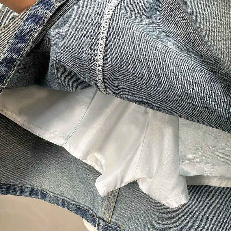 Falda Denim Mujer Vintage Coreana - Falda Vaquera Mini Cintura Alta Elegante