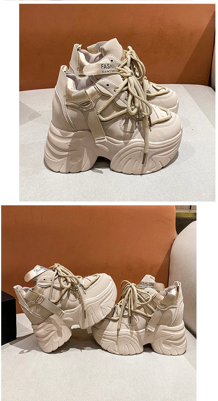 Sneakers Walking Mujer Plataforma Chunky - Zapatillas Piel 10CM Cuña Invierno