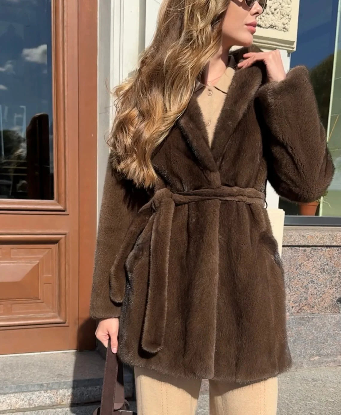 Chaqueta Piel Sintética Mujer Lujo - Chaqueta Cinturón Cuello V