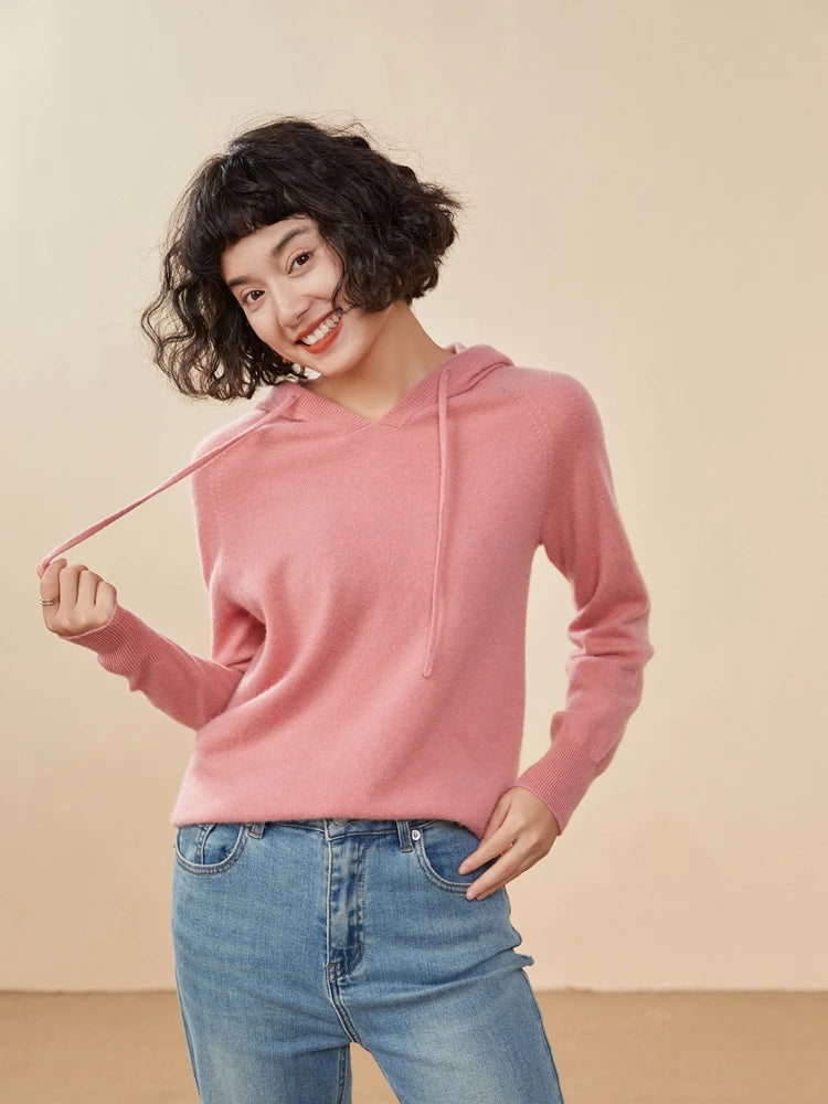 Sudadera Mujer Cashmere Capucha 100% - Pullover Punto Otoño Invierno Lujo