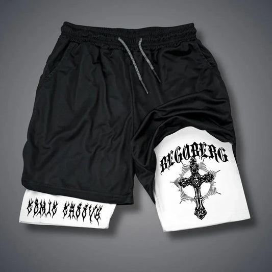 Shorts Deportivos Hombre 2 en 1 Gothic - Pantalones Running Fitness Patrón Gótico Verano