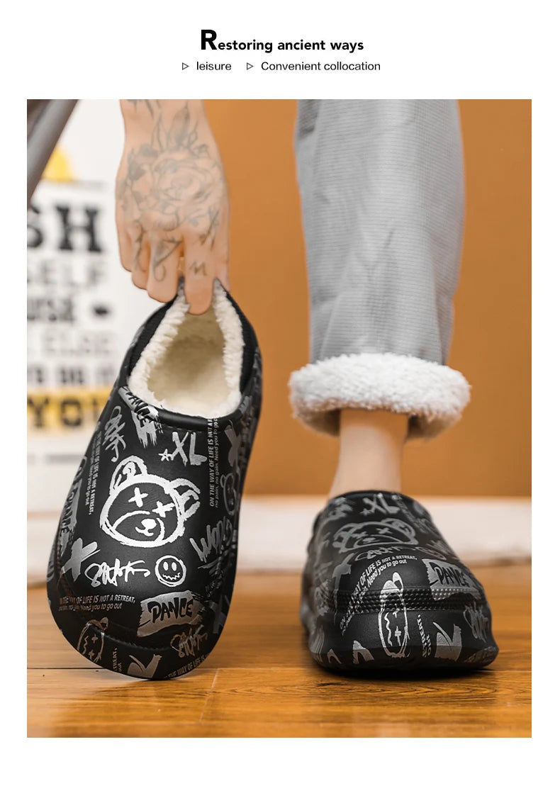 Pantuflas Hombre Invierno Algodón - Cálidas Antideslizantes Impermeables Talón