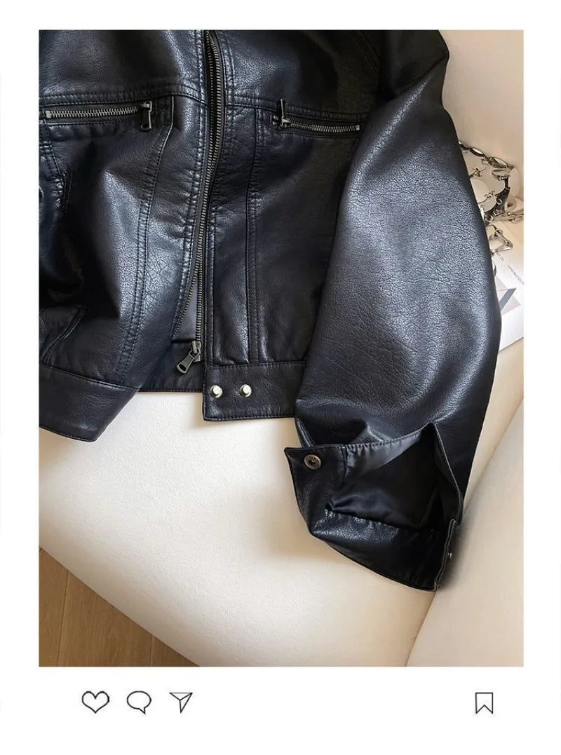 Chaqueta Cuero PU Americana - Chaqueta Locomotora Cuello Alto 2025