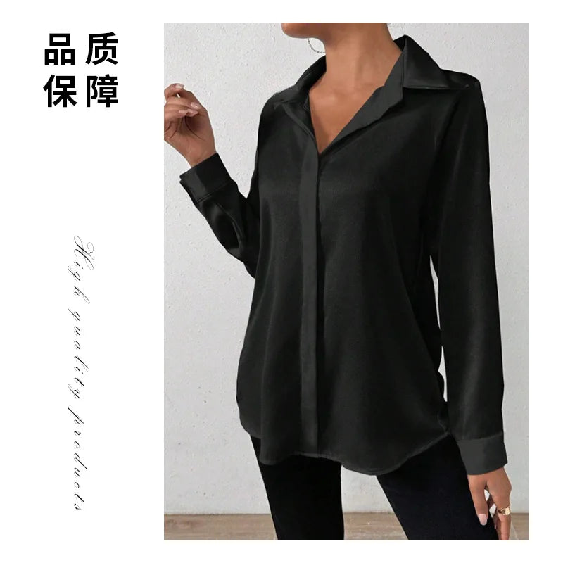 Blusa Satén Mujer Manga Larga - Camisa Elegante Seda