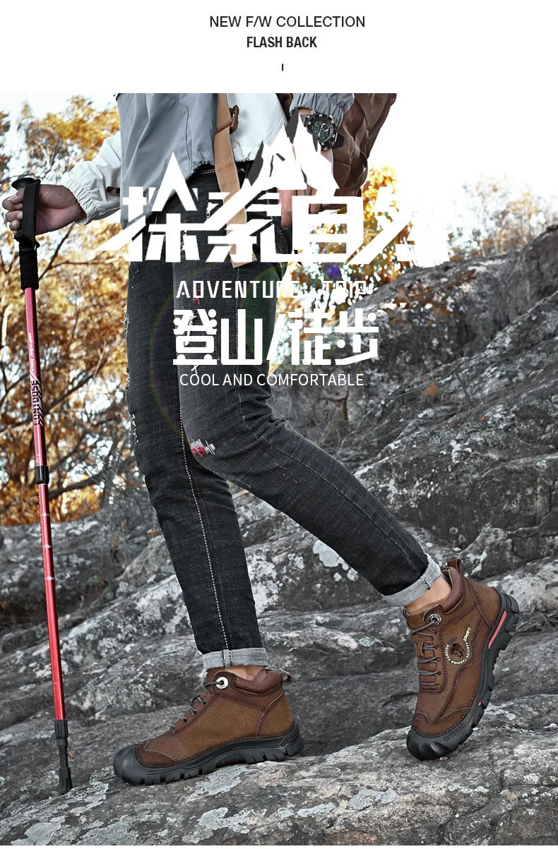 Botas Outdoor Hombre Cuero Genuino - Hiking Climbing Cálidas Invierno Nieve Plataforma