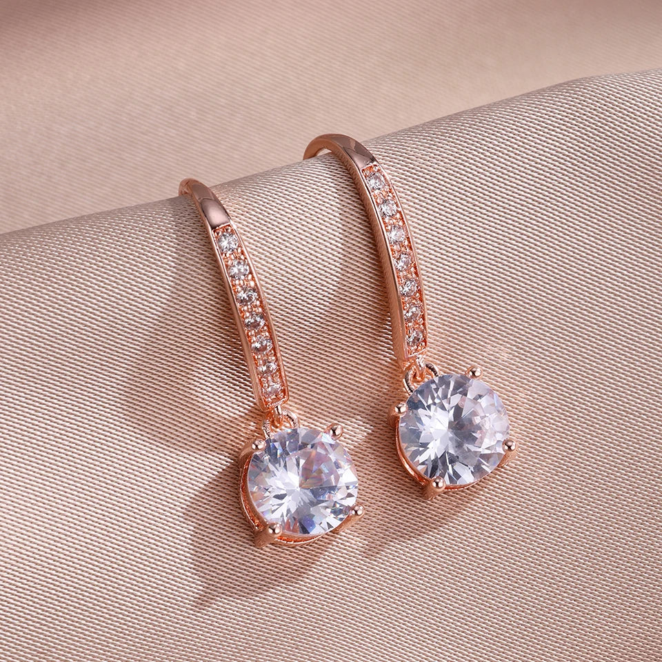 Pendientes Gancho Circonita Redonda - Minimalistas Elegantes Mujer