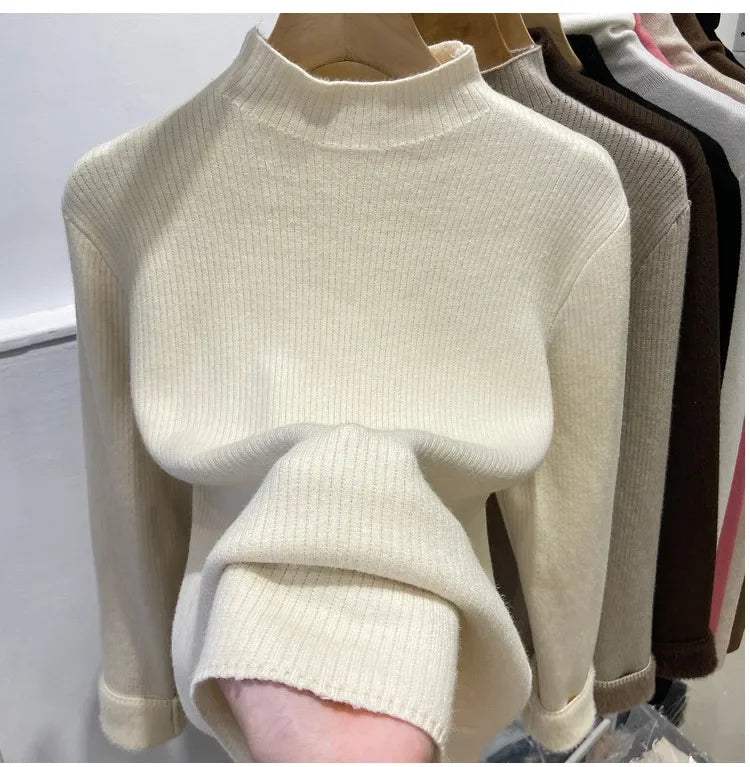 Suéter Cuello Alto Mujer Invierno - Jersey Terciopelo Forrado Cálido Elegante