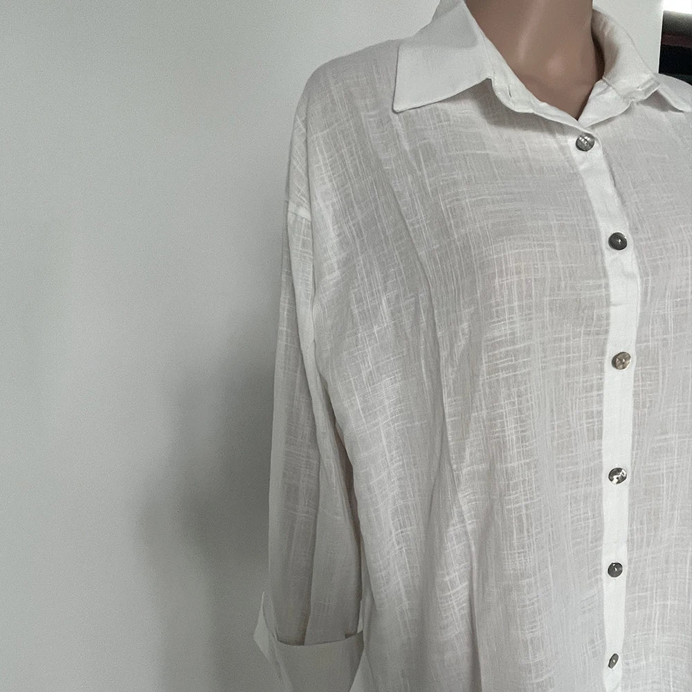 Camisa Mujer Verano Oficina - Blusa Manga Larga Solapa Elegante