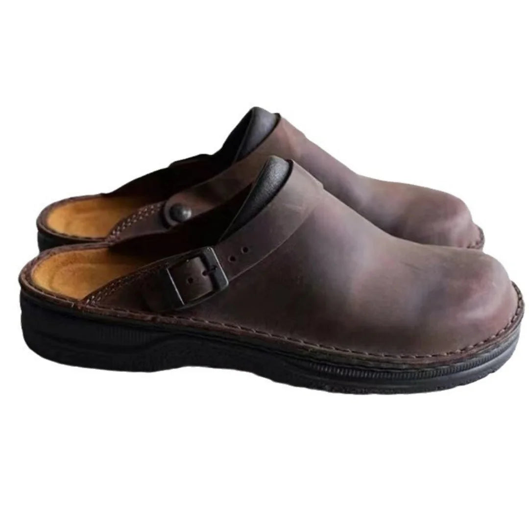 Zuecos Hombre Cuero Verano - Sandalias Casual Playa Antideslizantes