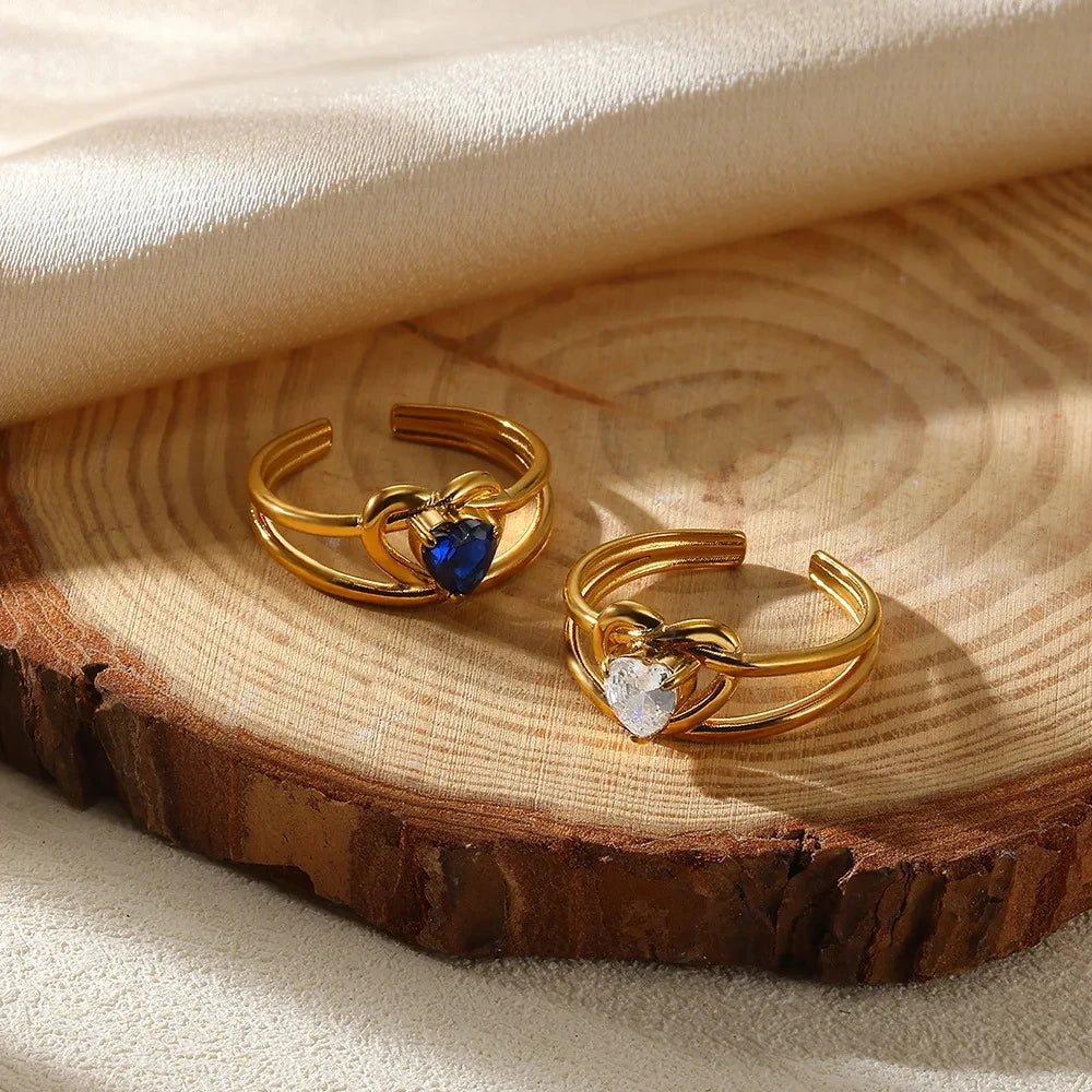 Anillo Corazón Circonita Mujer - Acero Inoxidable Dorado Boda