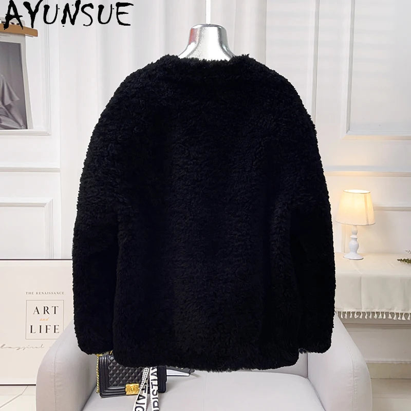 Chaqueta Lana Mujer Natural - Chaqueta Cordero Cuello V Media Largo 2025