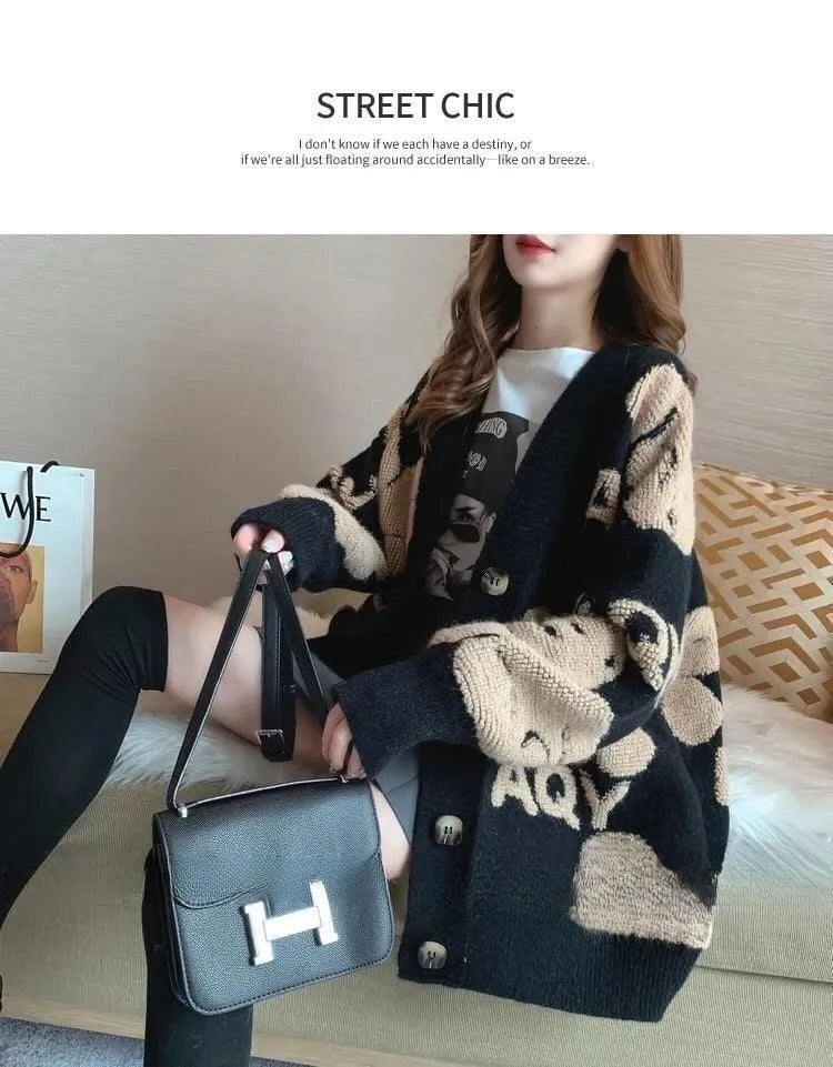 Cárdigan Mujer Navidad Punto Dibujos - Holgado Cuello V Manga Larga Vintage