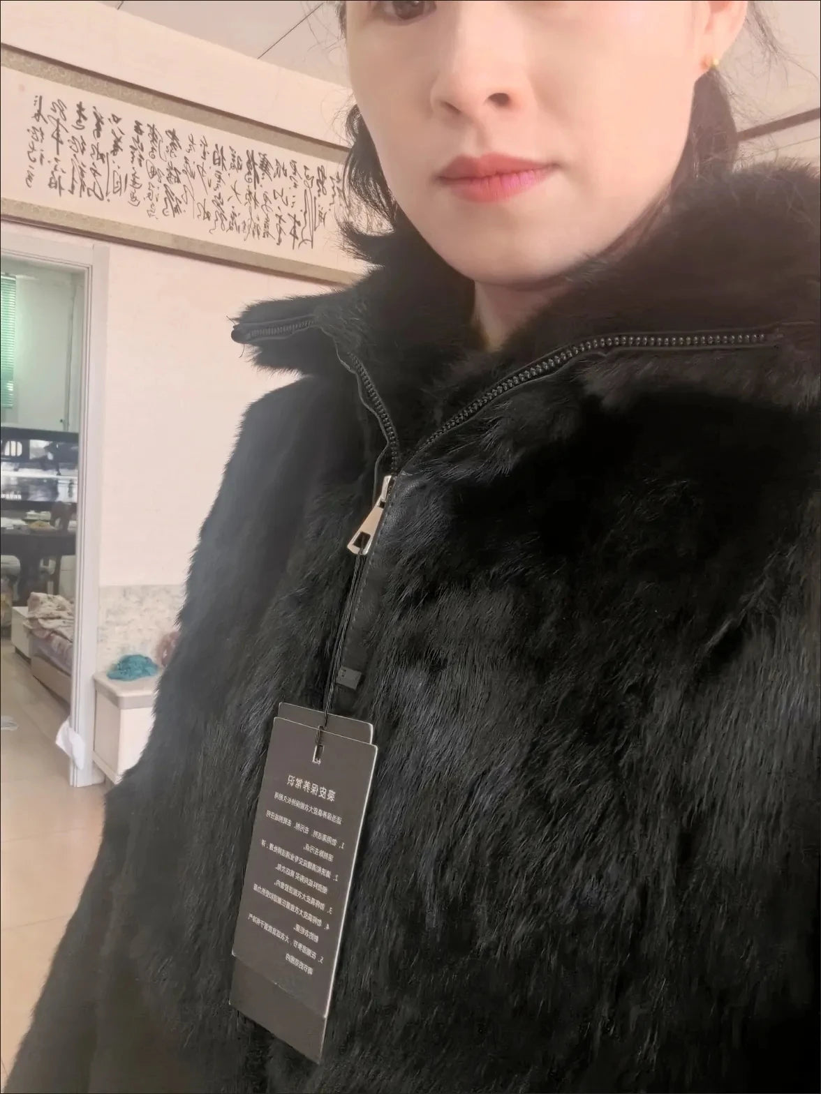 Abrigo Piel Conejo Rex Mujer - Abrigo Largo Holgado Cremallera Invierno