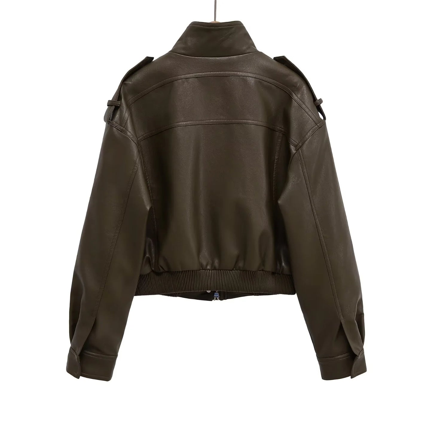 Chaqueta Cuero Mujer Retro Workwear - Chaqueta Bolsillos Cremallera 2025