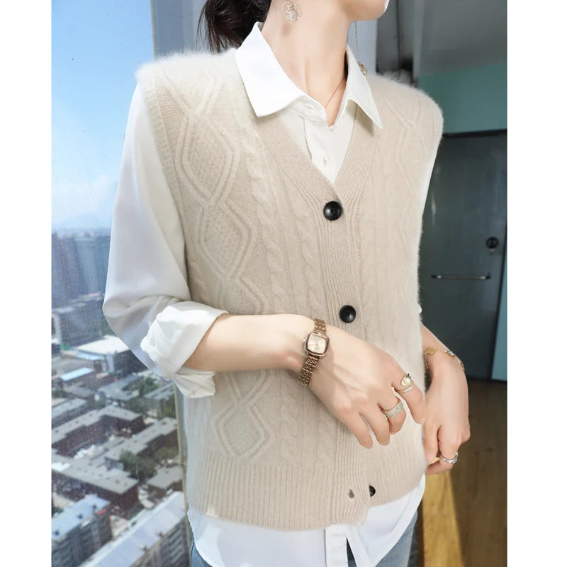 Chaleco Mujer Cashmere Cuello V - 100% Lana Merino Otoño Invierno Casual
