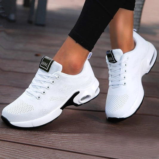 Sneakers Plataforma Mesh Mujer Blancos - Zapatillas Transpirables Gimnasio
