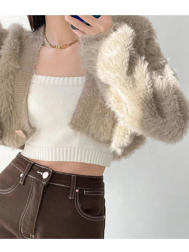 Cárdigan Mujer Corto Cuello V Punto - Sexy Crop Manga Larga Otoño Invierno