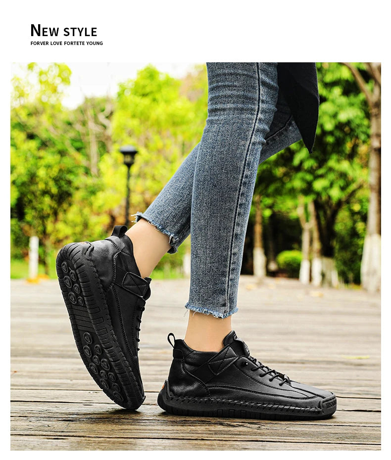 Sneakers Piel Mujer Artesanales - Zapatillas Mid-Top Slip-On Loafers Casual