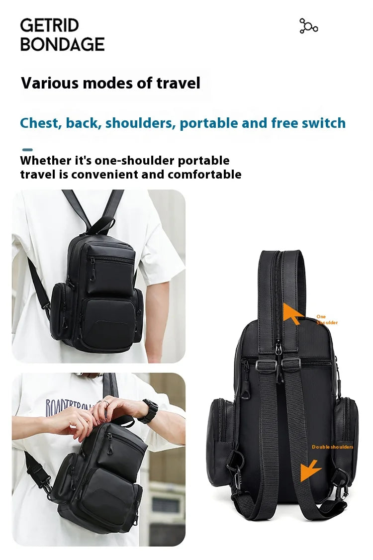 Mochila Multifuncional Hombre Multi-Bolsillos - Ligera Pecho Diagonal Crossbody Color Sólido