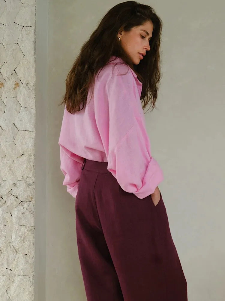 Camisa Mujer Verano Oficina - Blusa Manga Larga Solapa Elegante