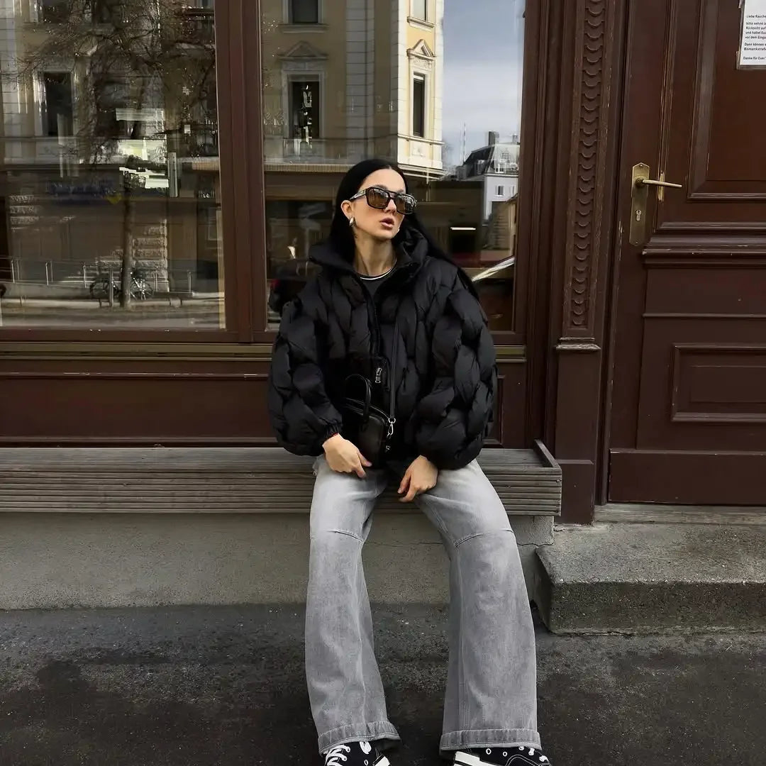 Abrigo Algodón Mujer Casual - Abrigo Cuello Alto Cremallera Corto Invierno