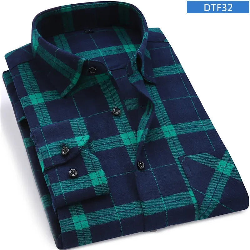 Camisa Hombre Franela Cuadros 2025 - Manga Larga Casual Primavera Otoño Slim Fit Algodón
