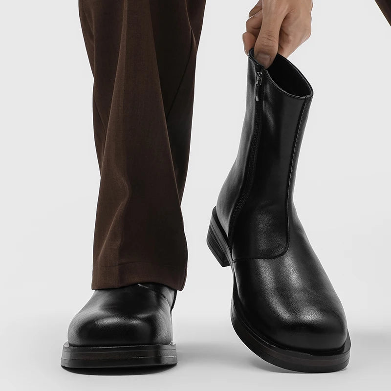 Botas Chelsea Hombre Mid Top - Motorcycle Casual Cremallera Lateral Punta Redonda