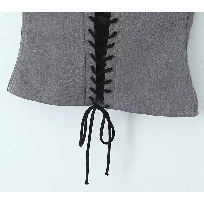 Top Crop Mujer Y2K Cordones - Top Cuello Cuadrado Manga Corta Sexy