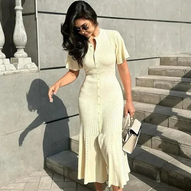 Vestido Punto Mujer Elegante - Vestido Largo Primavera 2025