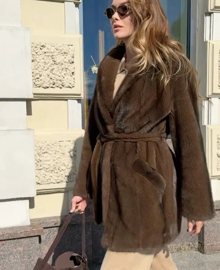 Chaqueta Piel Sintética Mujer Lujo - Chaqueta Cinturón Cuello V