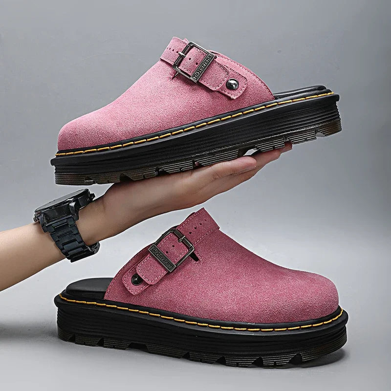 Zuecos Hombre Cuero Verano Moda - Sandalias Casual Playa Antideslizantes