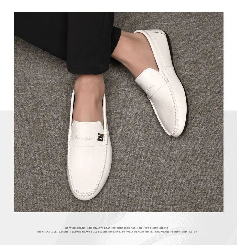 Mocasines Hombre Blancos Cuero - Vestir Casual Slip-On Primavera Otoño Designer