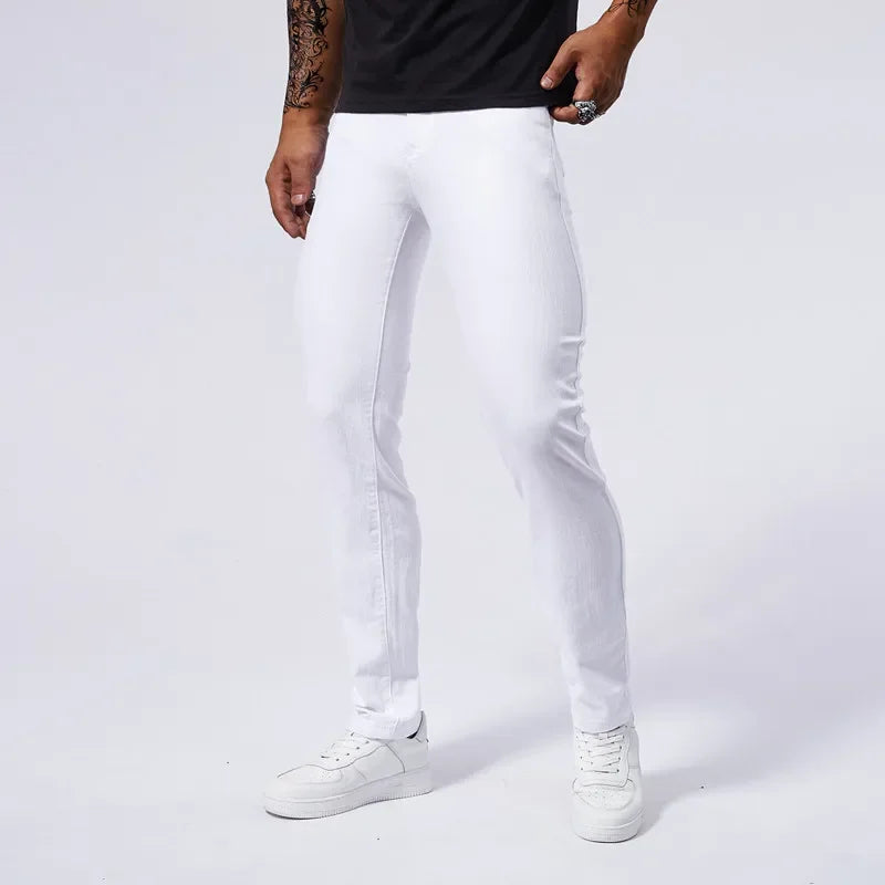 Vaqueros Blancos Hombre Casuales Stretch - Jeans Slim Fit Rectos Streetwear