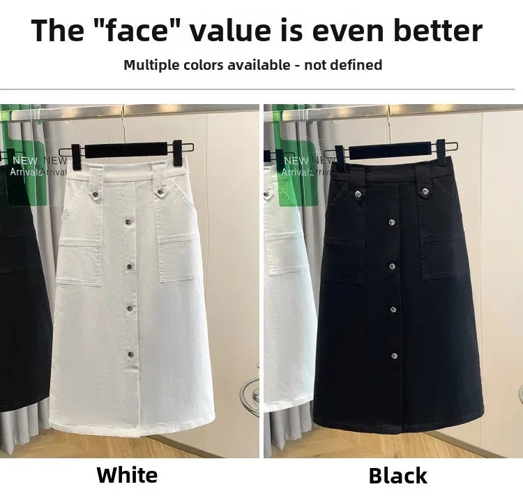 Falda Mujer Denim Tallas Grandes Primavera - Midi Cintura Alta Elástica