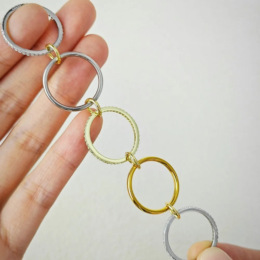 Set 5 Anillos Apilables Acero Inoxidable - Micro Circonita Dos Colores