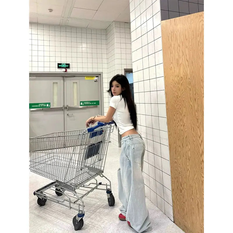 Vaqueros Mujer Y2K Baggy Azul - Jeans Cintura Alta Pierna Ancha Verano