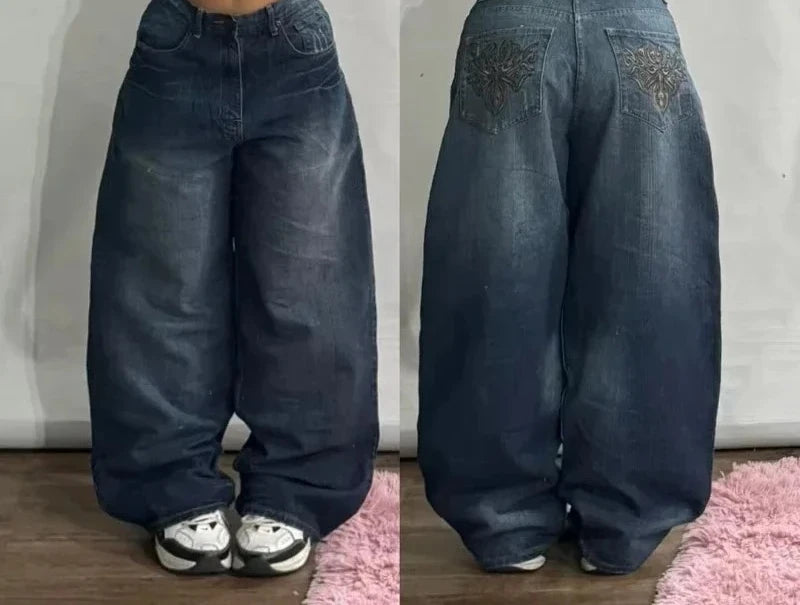 Vaqueros Mujer Góticos Y2K - Jeans Pierna Ancha Multi-Bolsillos Hip-Hop