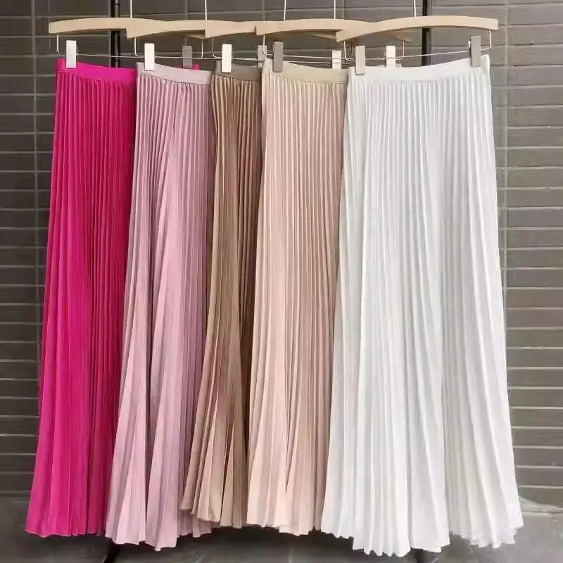 Falda Plisada Mujer Elegante 2024 - Falda Midi Cintura Alta Negra