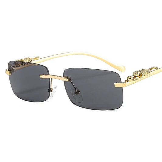 Gafas de Sol Vintage Sin Montura Cuadradas - Luxury Designer Cabeza Leopardo Metal Viaje Conducción Unisex
